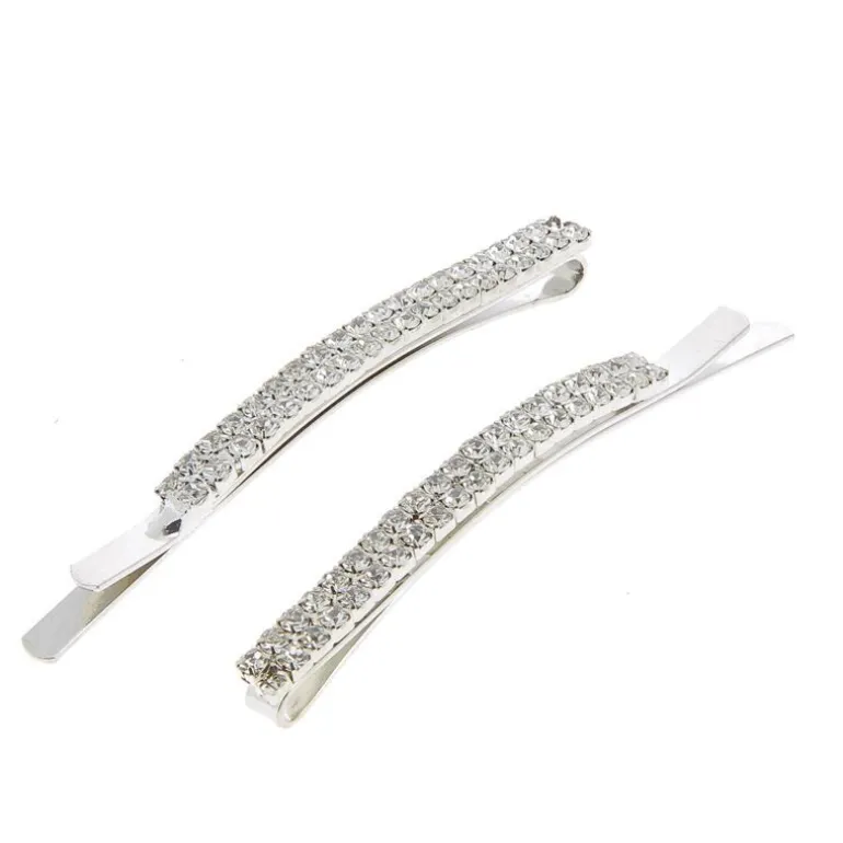 Barrettes argentées à strass 2 rangées