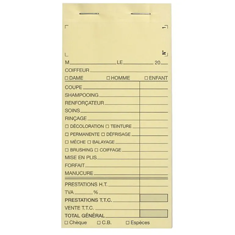 Carnet de caisse avec numéro