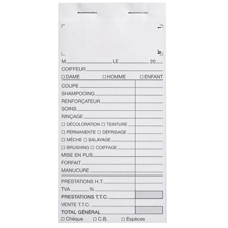 Carnet de caisse avec numéro