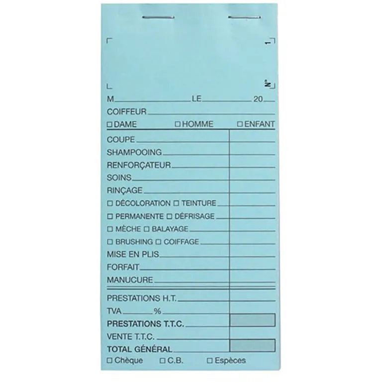 Carnet de caisse avec numéro