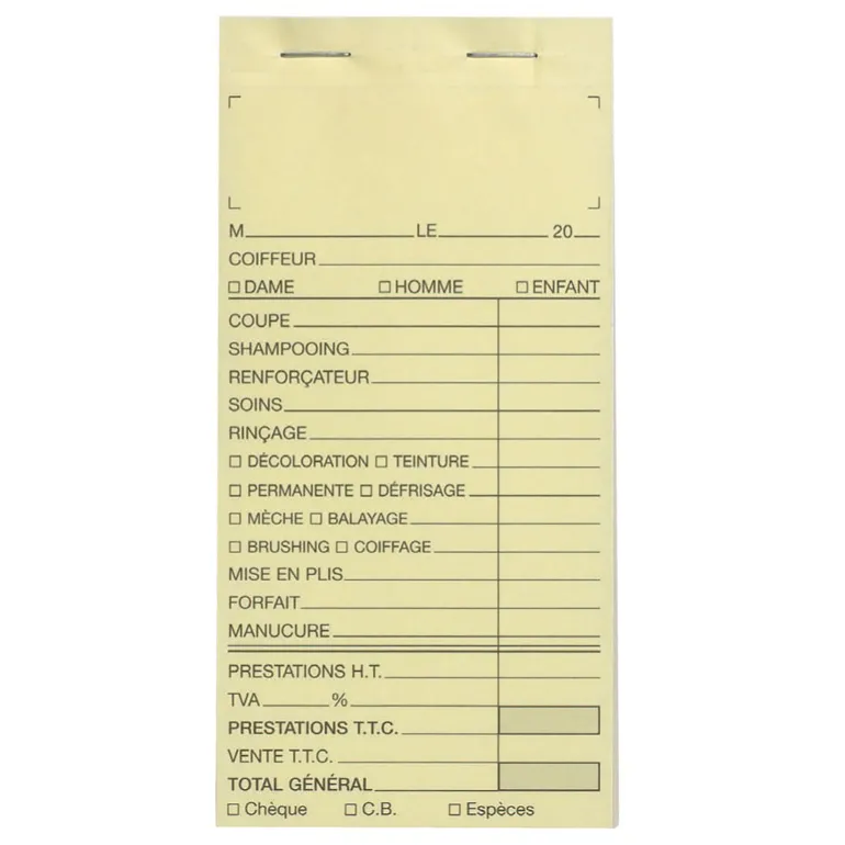 Carnet de caisse sans numéro
