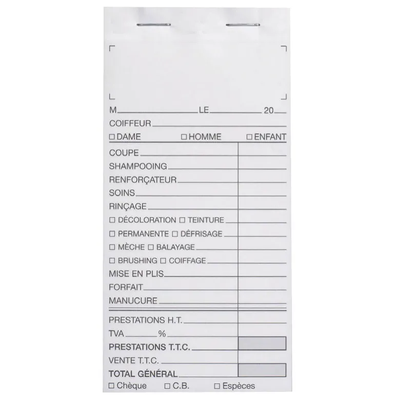 Carnet de caisse sans numéro