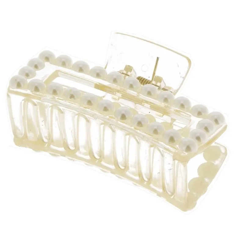 Pince croco rectangle à perles transparent