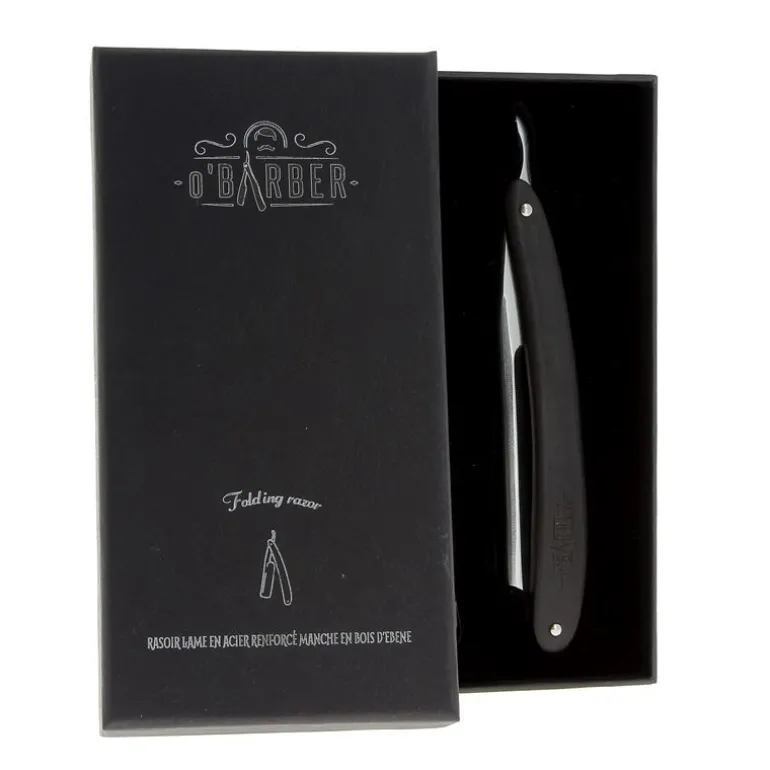 Rasoir coupe-chou manche en bois d'ébène lame acier extra dur O'Barber