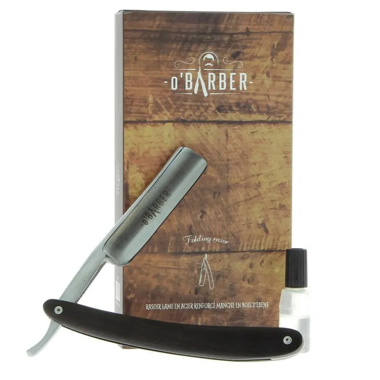 Rasoir coupe-chou manche en bois d'ébène lame acier extra dur O'Barber