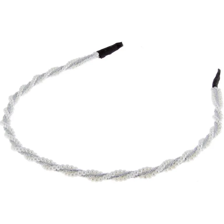 Serre-tête perles et cordon pailleté argenté